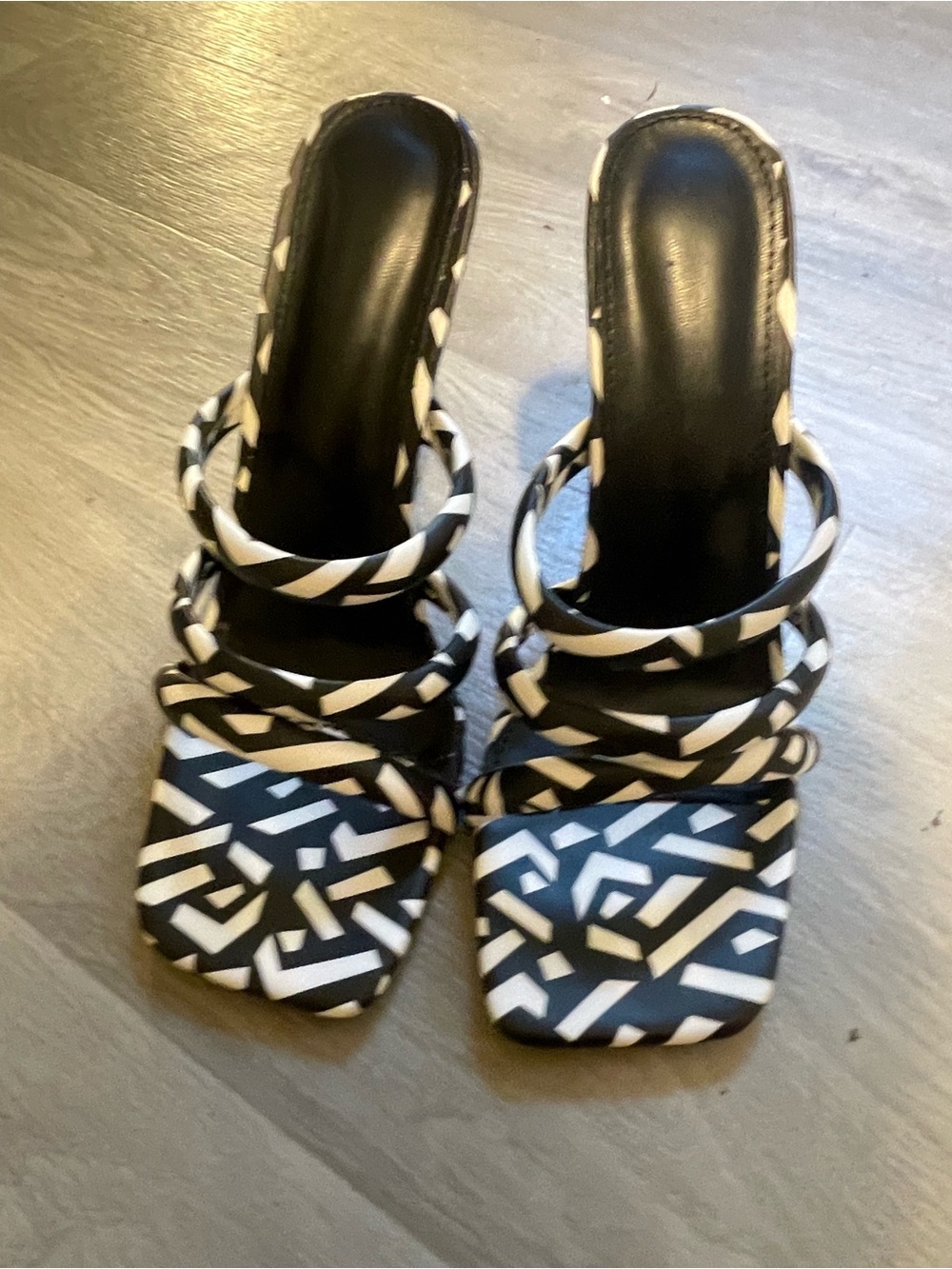 Black & White Geometric Strappy Heeled Sandals